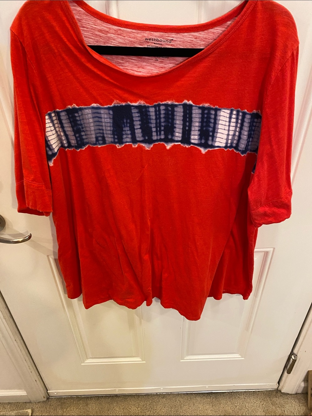 Westbound Red Short-Sleeve Tee with Navy and White Tie-Dye Band